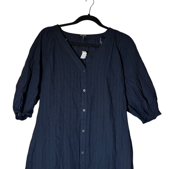 madewell tie-waist tiered midi dress in windowpane navy ns139 women size 8 - Picture 4 of 7